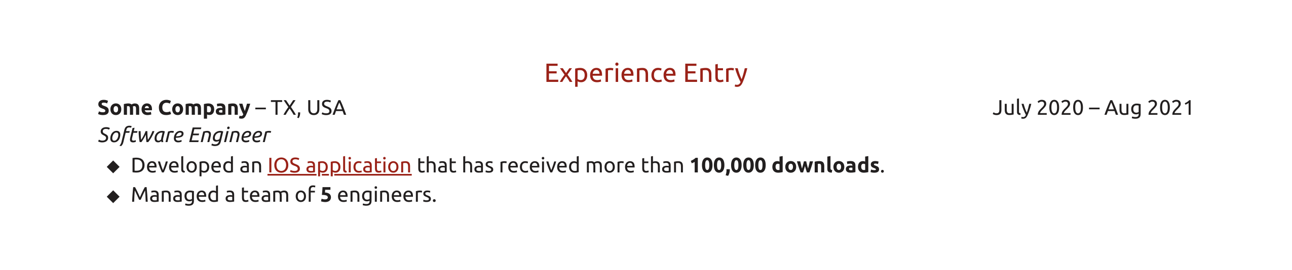 ExperienceEntry in ember