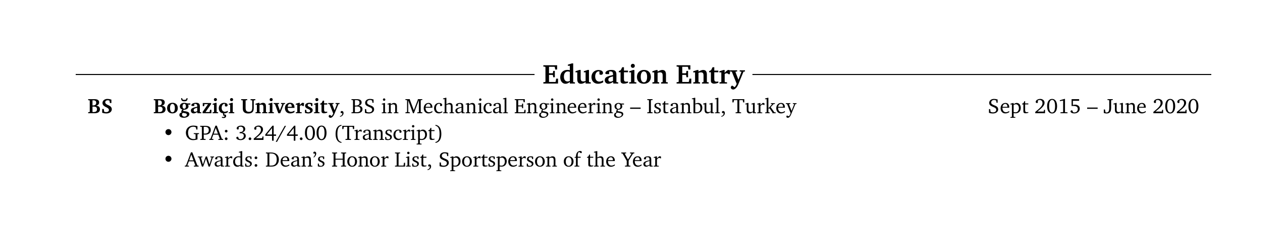 EducationEntry in harvard