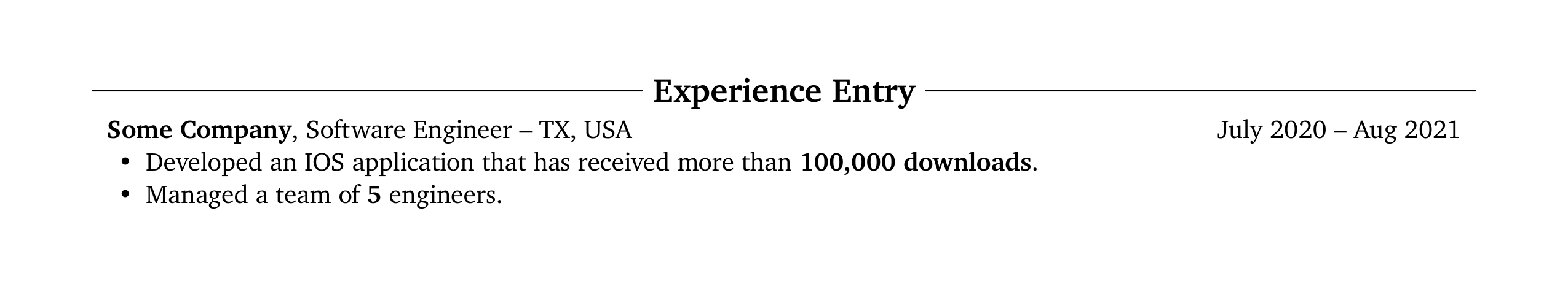 ExperienceEntry in harvard