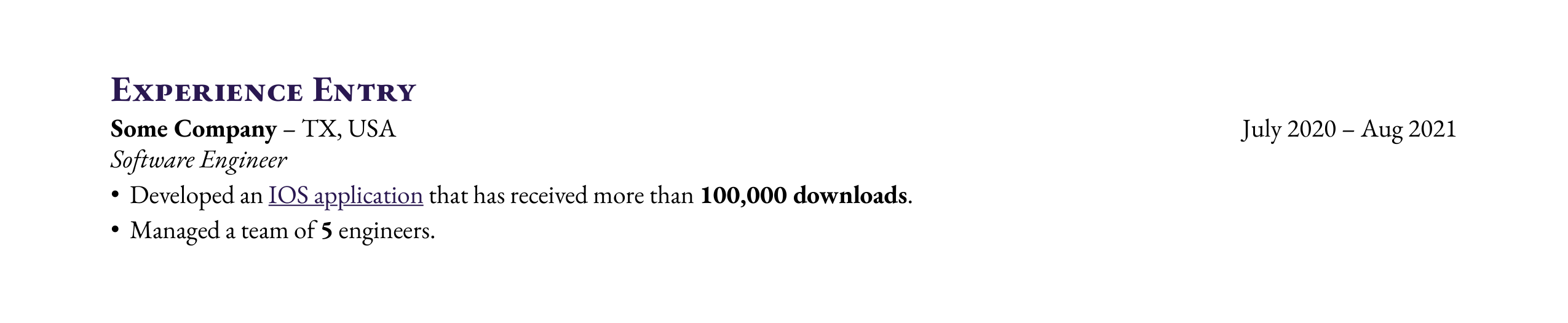 ExperienceEntry in ink