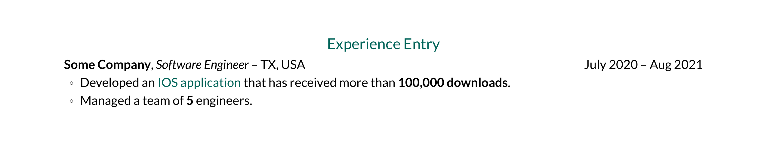 ExperienceEntry in opal